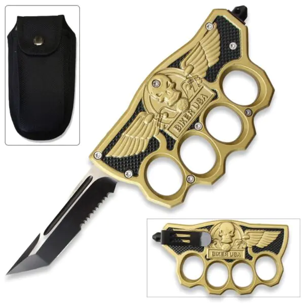 Biker OTF Knuckle Knife Gold Handle Other Brands Gladewater Knife