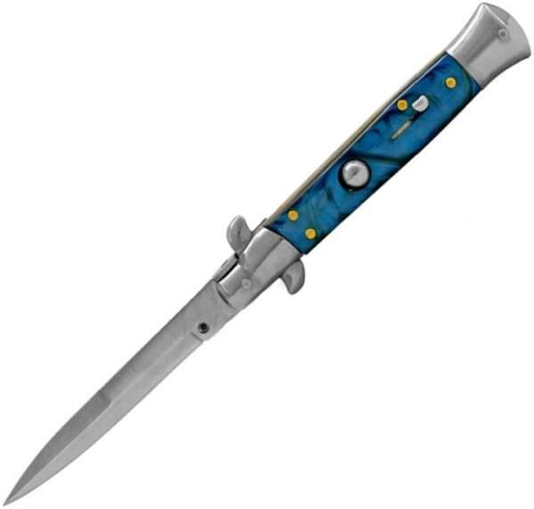 ITALIAN STYLE 9″ STILETTO BLUE SWIRL AUTOMATIC KNIFE Other Brands Gladewater Knife