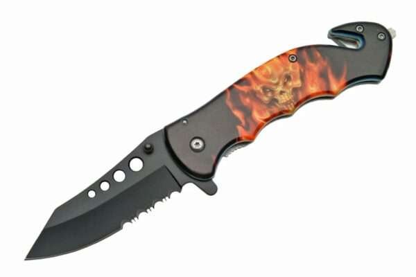 4.5″ FLAMING SKULL RESCUE FOLDER Rite Edge Gladewater Knife