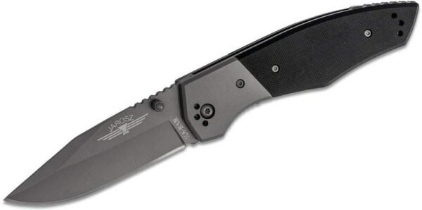 JAROSZ BEARTOOTH G10 HANDLE, GRAY POCKET CLIP, STR EDGE Ka-Bar Folding Gladewater Knife