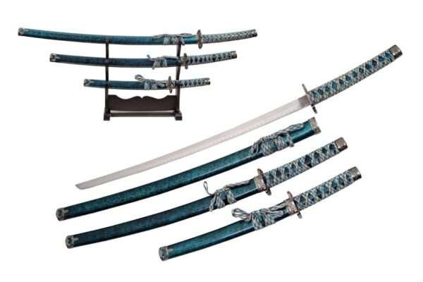 AQUA MARBLE SWORD SET (3) WITH STAND Sets Swords Gladewater Knife