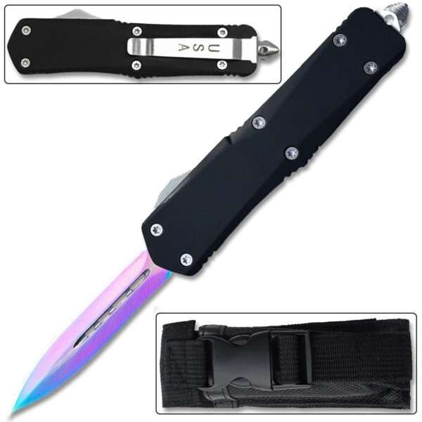 Full Size Dagger Point OTF Tactical Titanium Iridescent Blade Other Brands Gladewater Knife