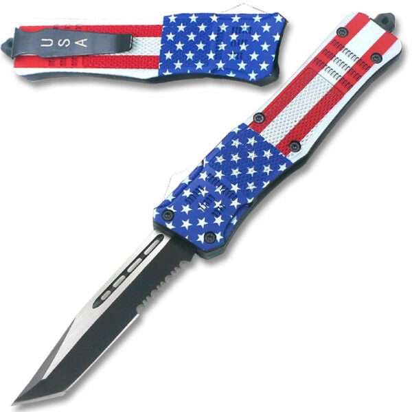 American Flag Swift OTF Knife TANTO Edge Serrated Blade Swift Gladewater Knife