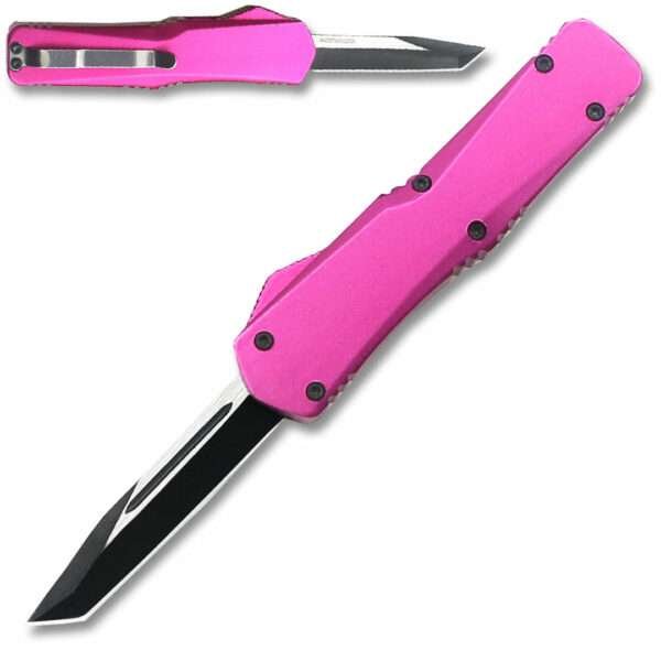 T944-PK – California Legal OTF Dual Action Knife (Pink) Tanto Blade Other Brands Gladewater Knife