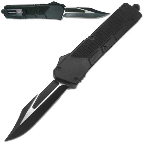 LOTF201DP – Full Size Black OTF Drop Pt with Glass Breaker Other Brands Gladewater Knife