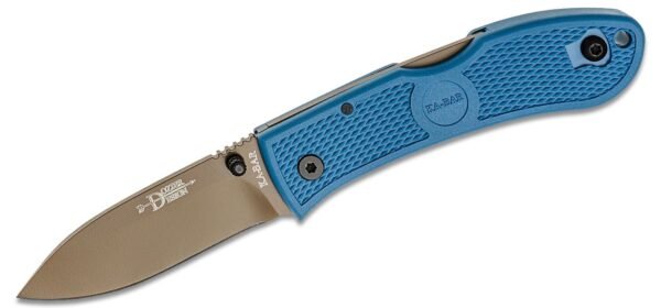 Dozier Folding Hunter 3″ D2 Coyote Tan Plain Blade, Steel Blue Zytel H Ka-Bar Folding Gladewater Knife